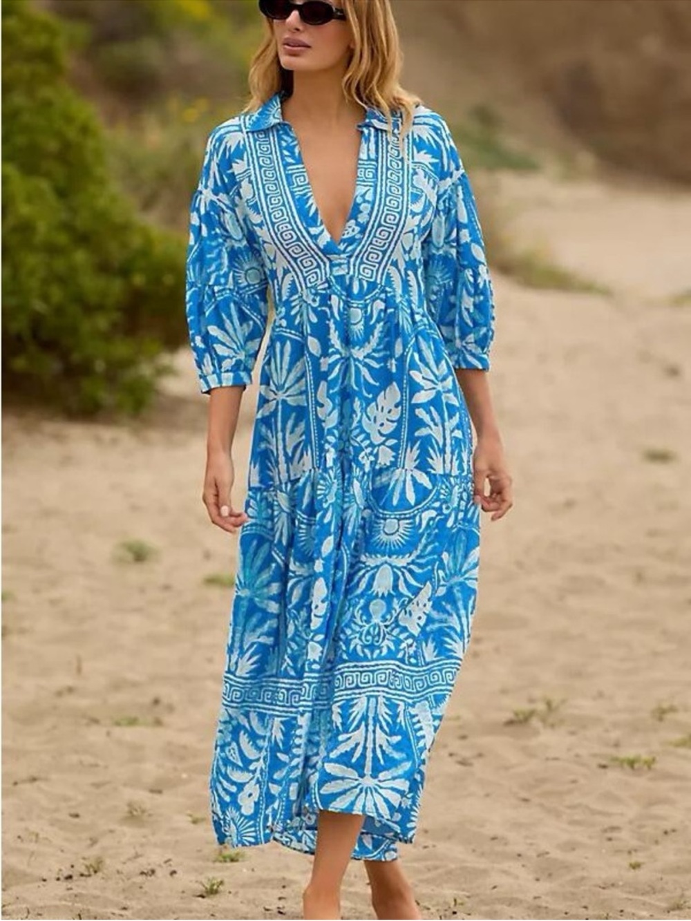 Anthropologie Celandine Carolita Printed Tiered Maxi Dress Blue XL NWOT